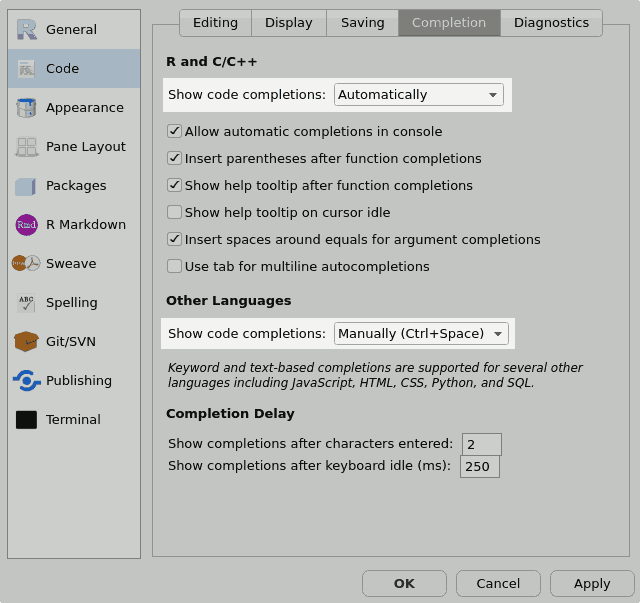 Show code completions тохиргоог өөрчлөх байдал